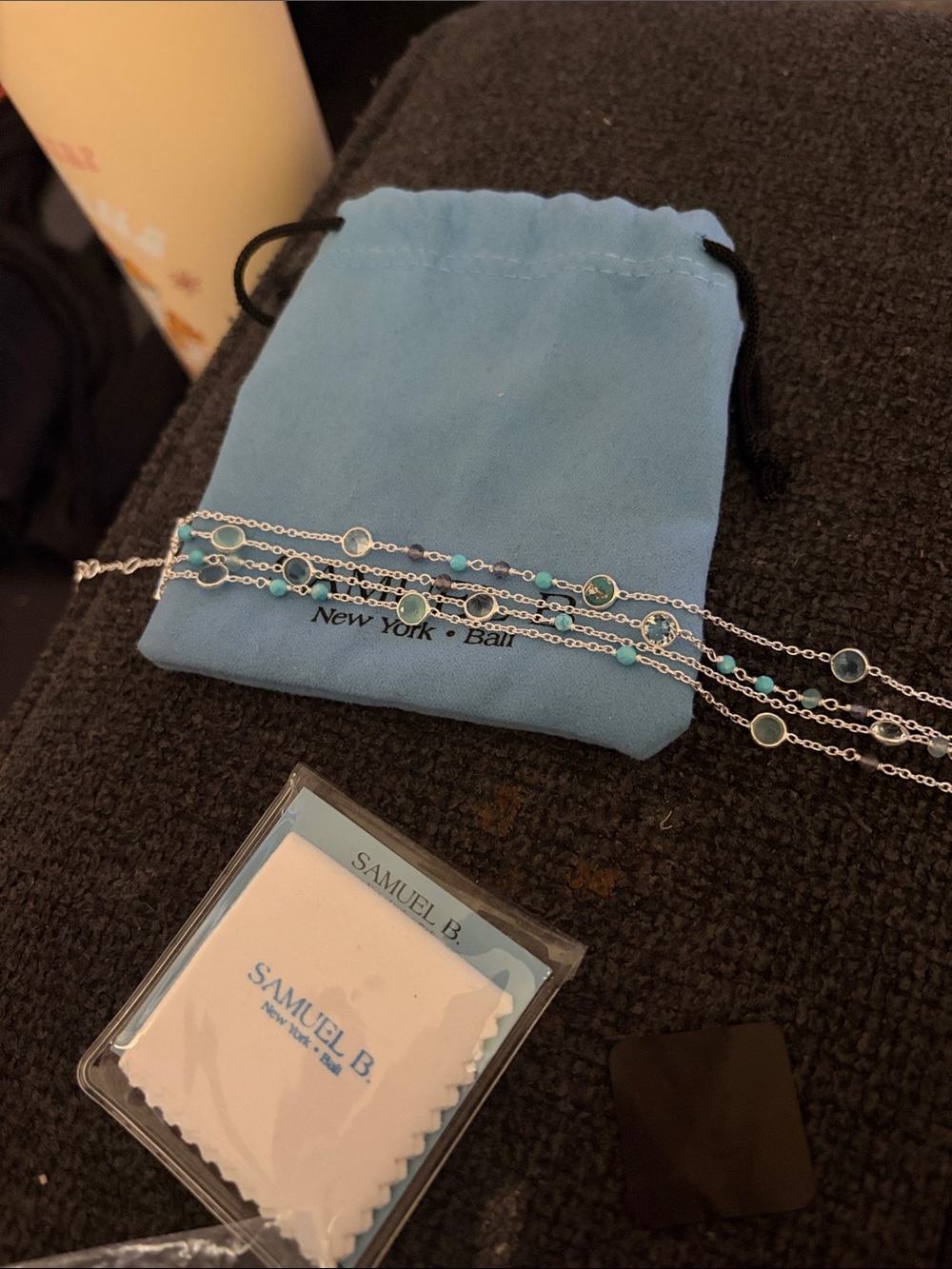 Samuel B. Aqua and Silver Multi-Strand Beaded Necklace